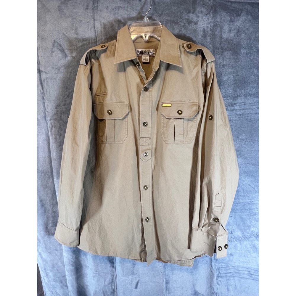 Ablanche Menswear Button‎ Down Shirt Long Sleeve Tan Military Style L